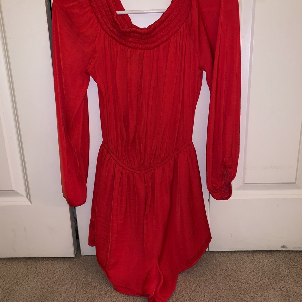 Red Off the Shoulder Romper